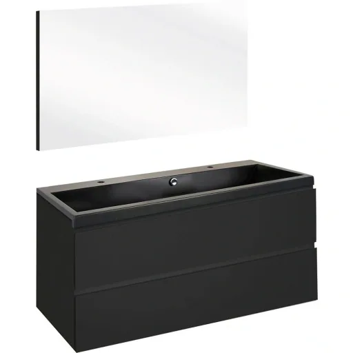 Concept Badezimmermöbel met spiegel 100cm - schwartz/schwartz