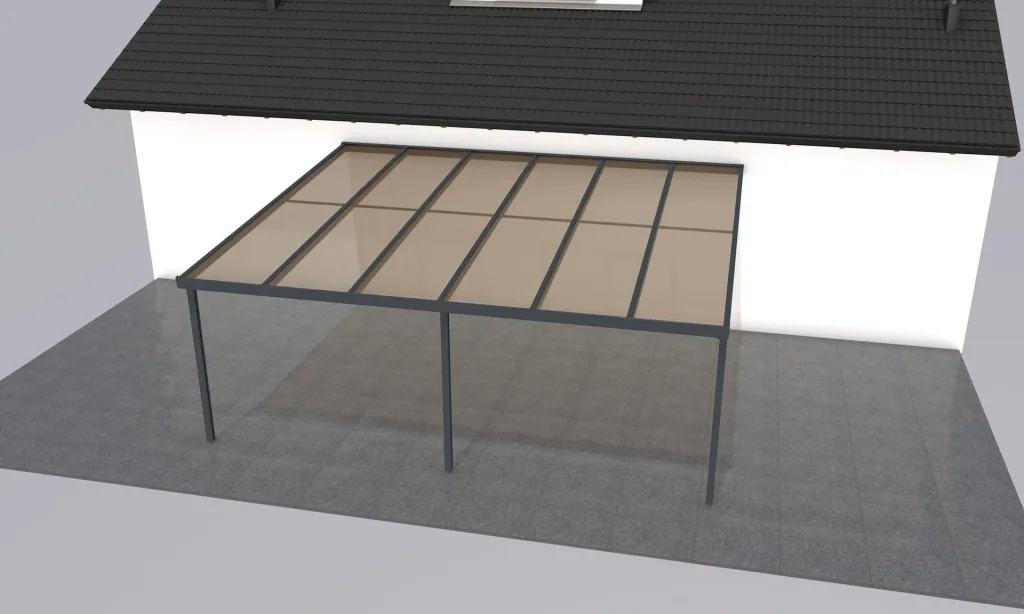 Terrassendach Premium, anthrazit, 6110 x 5060 mm - Polycarbonat Stegplatten 16 mm, bronze