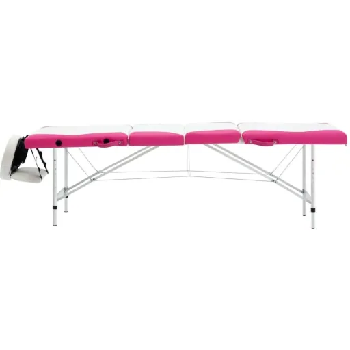 Klappbarer Massagetisch mit 4 Zonen, Aluminium weiß und rosa