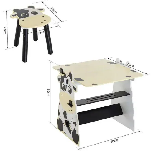 Kindermaltisch Schreibtisch Kinder Tisch Stuhl Spieltisch Kuh mit Tafel 60x40x60cm