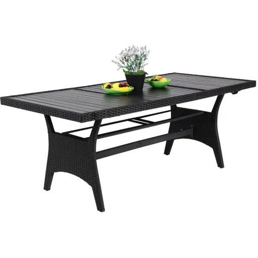 Polyrattan Tisch schwarz 190x90x75cm mit WPC Tischplatte