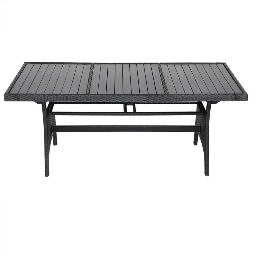 Polyrattan Tisch schwarz 190x90x75cm mit WPC Tischplatte