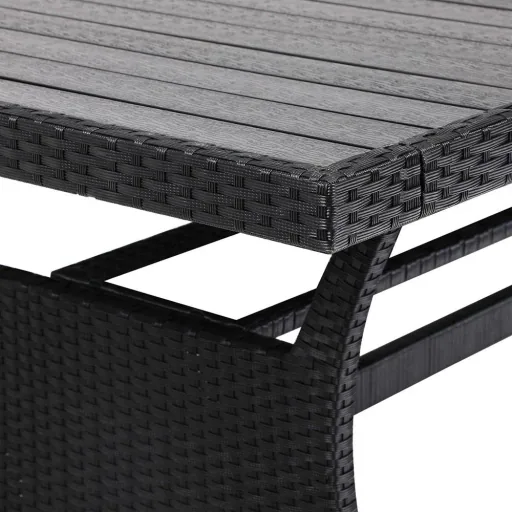 Polyrattan Tisch schwarz 190x90x75cm mit WPC Tischplatte