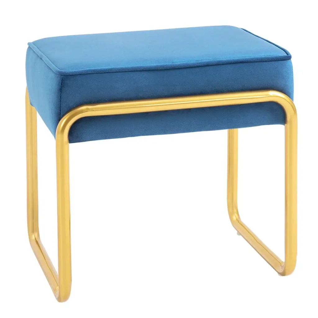 Fußhocker Polsterhocker mit Goldsockel für Wohnzimmer Schlafzimmer Fußauflage Samt-Touch modern Schaumstoff Stahl Blau+G