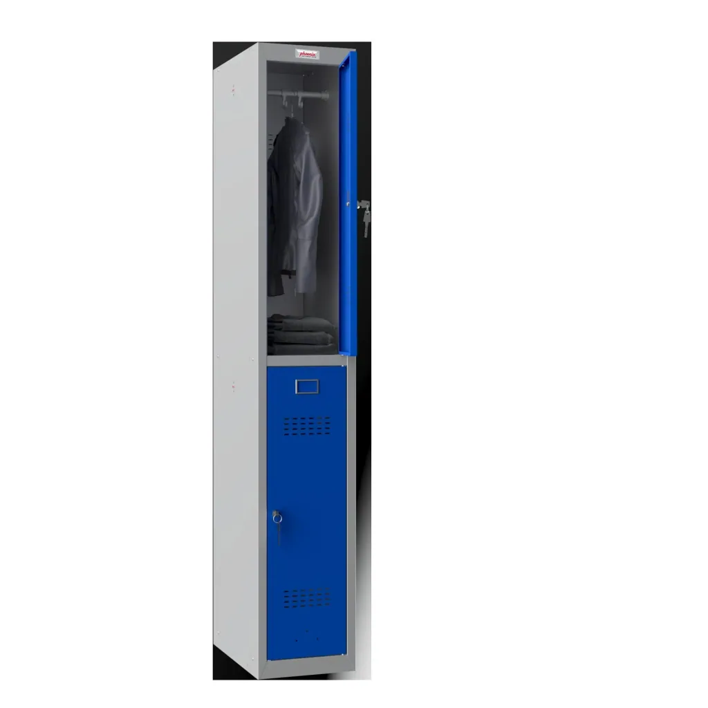Schließfach-Spind PL-Serie - 2 Türen mit Schlüsselschlössern, grau-blau
