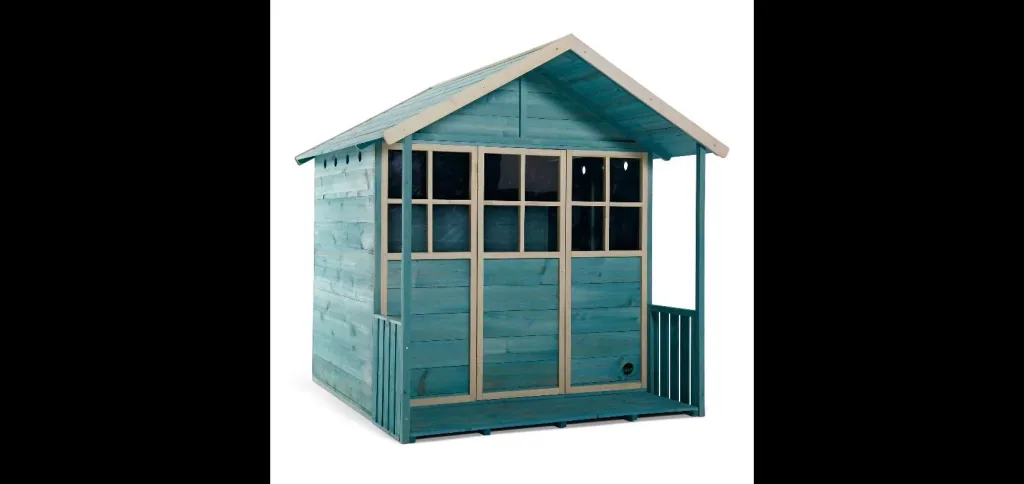 Holz Spielhaus Deckhouse, Outdoor-Spielhaus für Kinder aus Holz, Veranda, Spitzdach, türkis