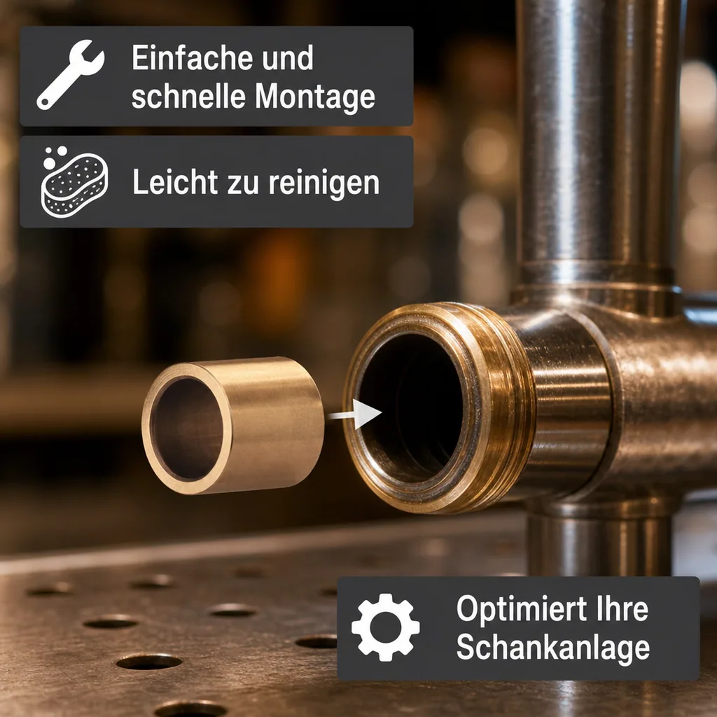 Distanzhülse, Abstandshalter, Abstandshülse- für Schankhahn, Gewinde, Messing, 20mm