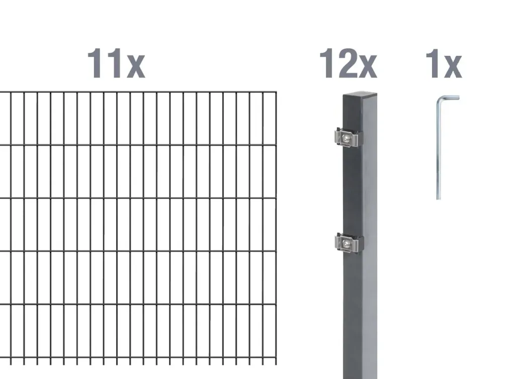 Doppelstabmattenzaun Komplettset, anthrazit, Höhe 100 cm, Länge 22 m