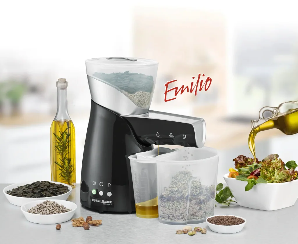 Elektrische Ölpresse OP 700 "Emilio", mit 2 Förderschnecken aus Edelstahl, 650 Watt