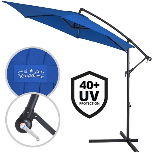 Sonnenschirm faltbar Aluminium blau Ø 330 cm UV-Schutz 40+