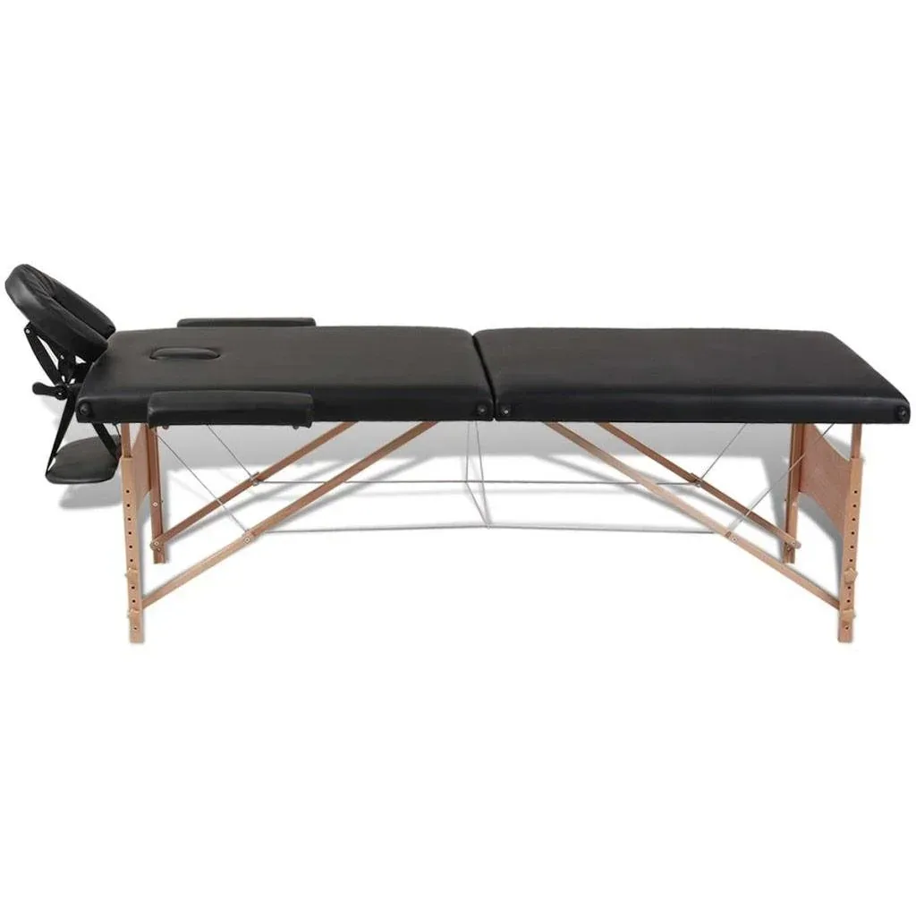 Klappbare Massageliege 2 Zonen mit Holzrahmen (schwarz)