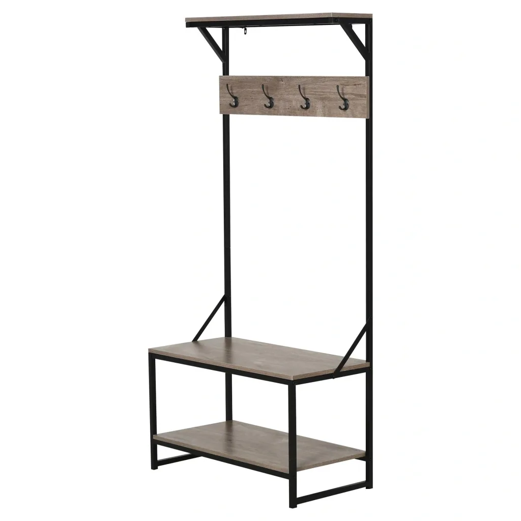 Garderobe mit 4 Haken und Schuhablage, natur