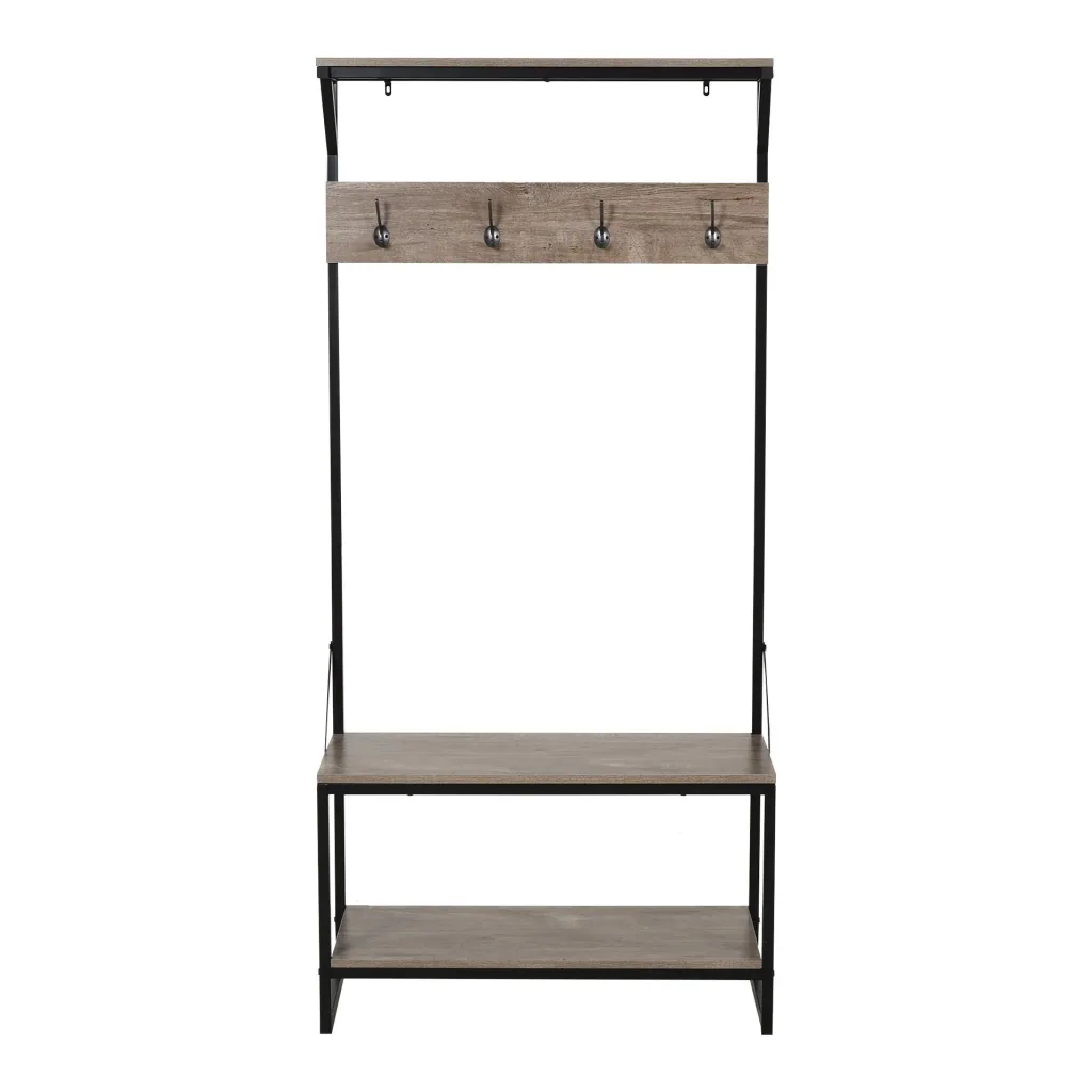 Garderobe mit 4 Haken und Schuhablage, natur