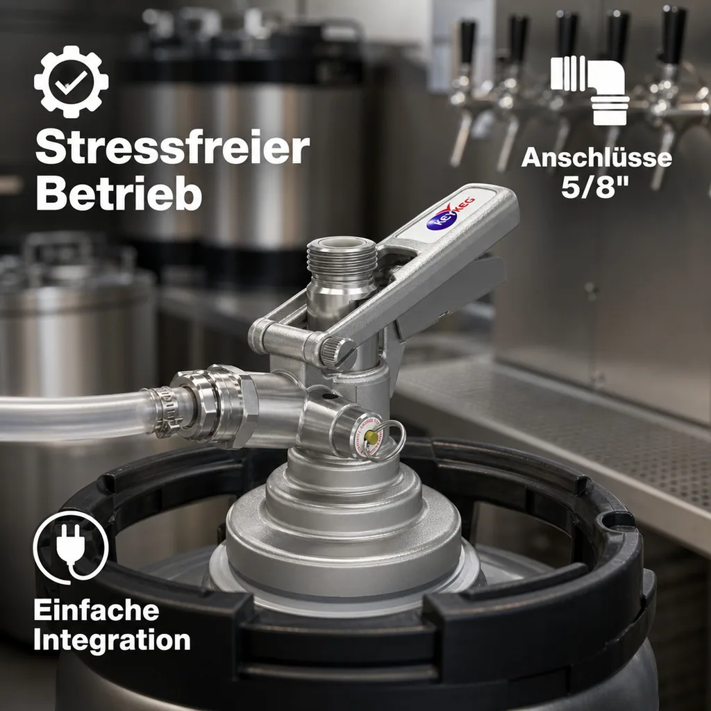 Zapfkopf, Keg Verschluss für KeyKeg Fässer - Mit Sicherheitsventil & Edelstahl-Fühler für Bier, Wein & Softdrinks