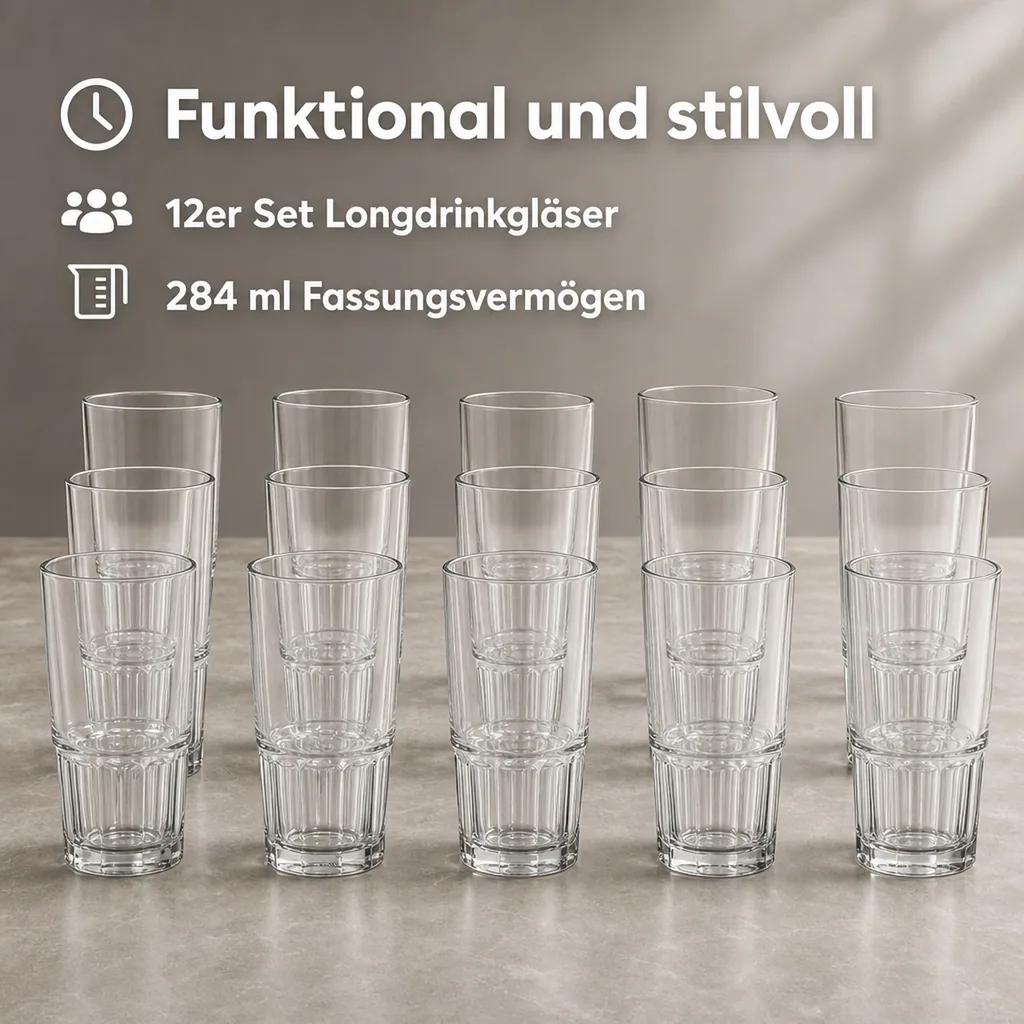 Longdrinkgläser, Trinkgläser 12er Set - Next, 284ml