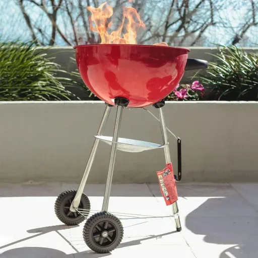 BBQ Holzkohlegrill auf Rädern - 47x76 cm - Edelstahl - Rot
