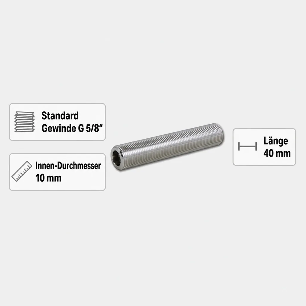 Gewindestutzen, Gewinderohre - mit beidseitigem Einstich, G 5/8“ , Innen Ø 10mm, L=40 mm, Edelstahl