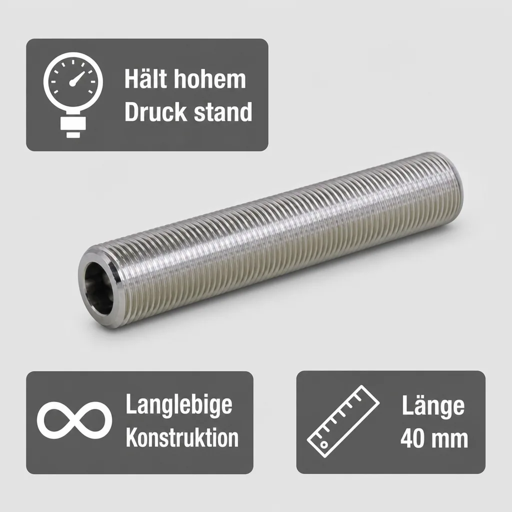 Gewindestutzen, Gewinderohre - mit beidseitigem Einstich, G 5/8“ , Innen Ø 10mm, L=40 mm, Edelstahl