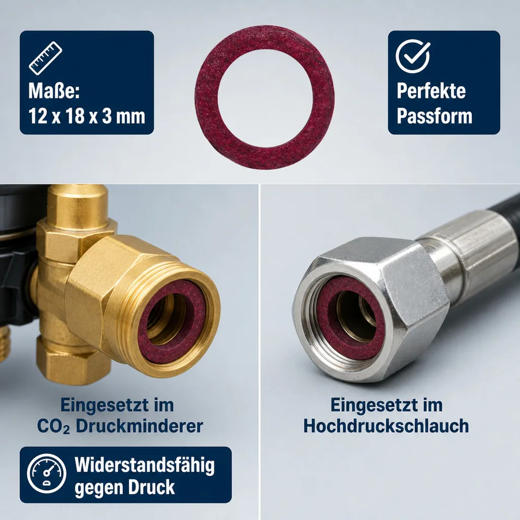 Dichtung, Dichtring, Vulkanfiberring für CO2 Druckminderer oder Hochdruckschlauch, 12 x18x3 mm