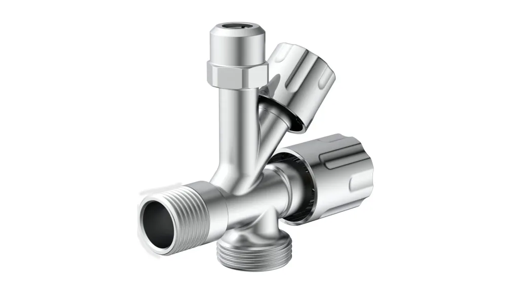 Kombi Eckventil 1/2"AG x 3/4"AG x 3/8"AG x 10 mm