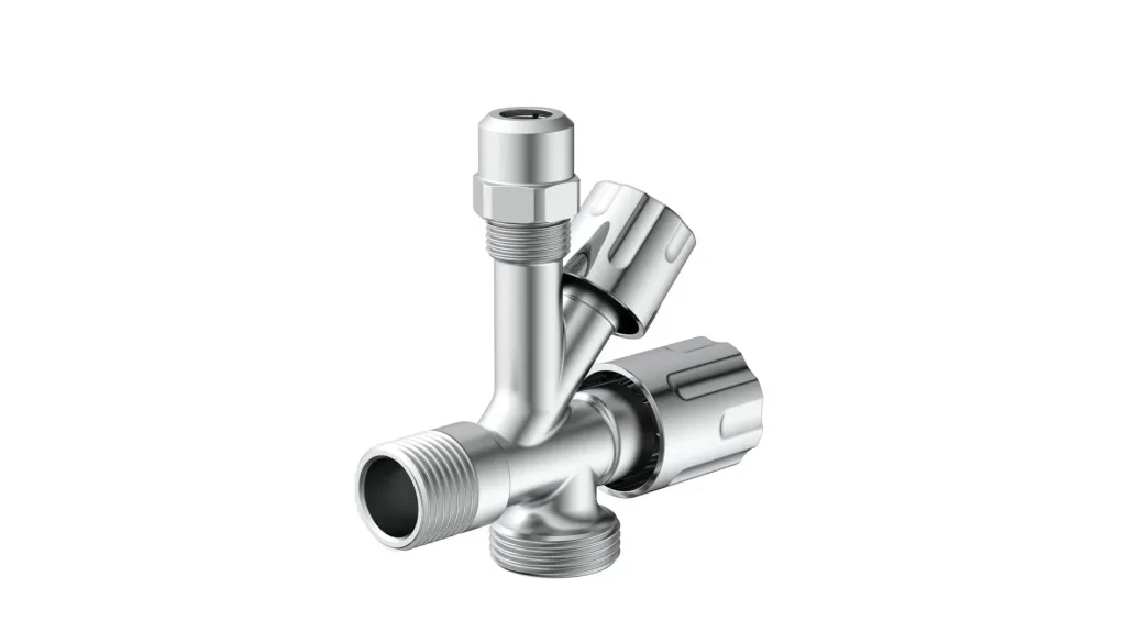 Kombi Eckventil 1/2"AG x 3/4"AG x 3/8"AG x 10 mm