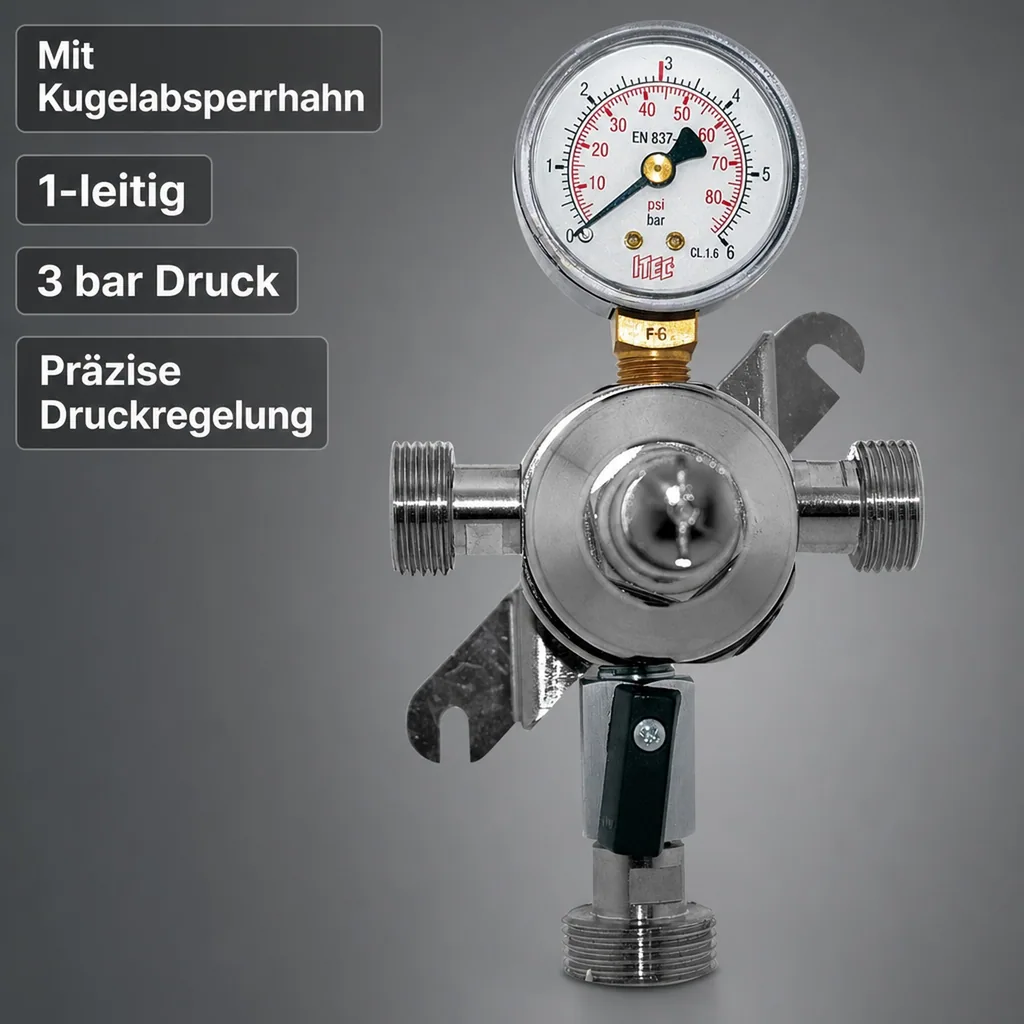 Druckminderer, Zwischendruckregler für CO2, N2 und Mischgas (Bier) 3bar