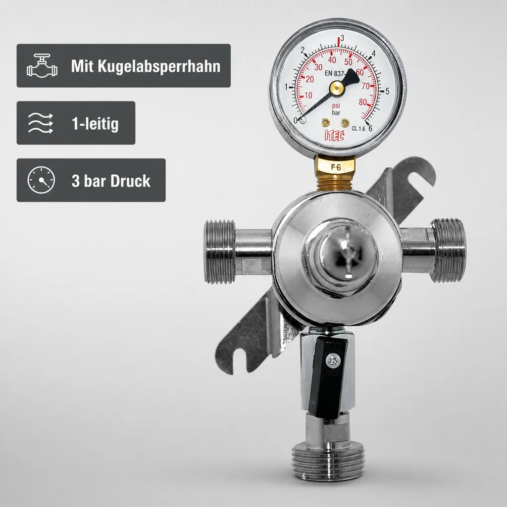 Druckminderer, Zwischendruckregler für CO2, N2 und Mischgas (Bier) 3bar