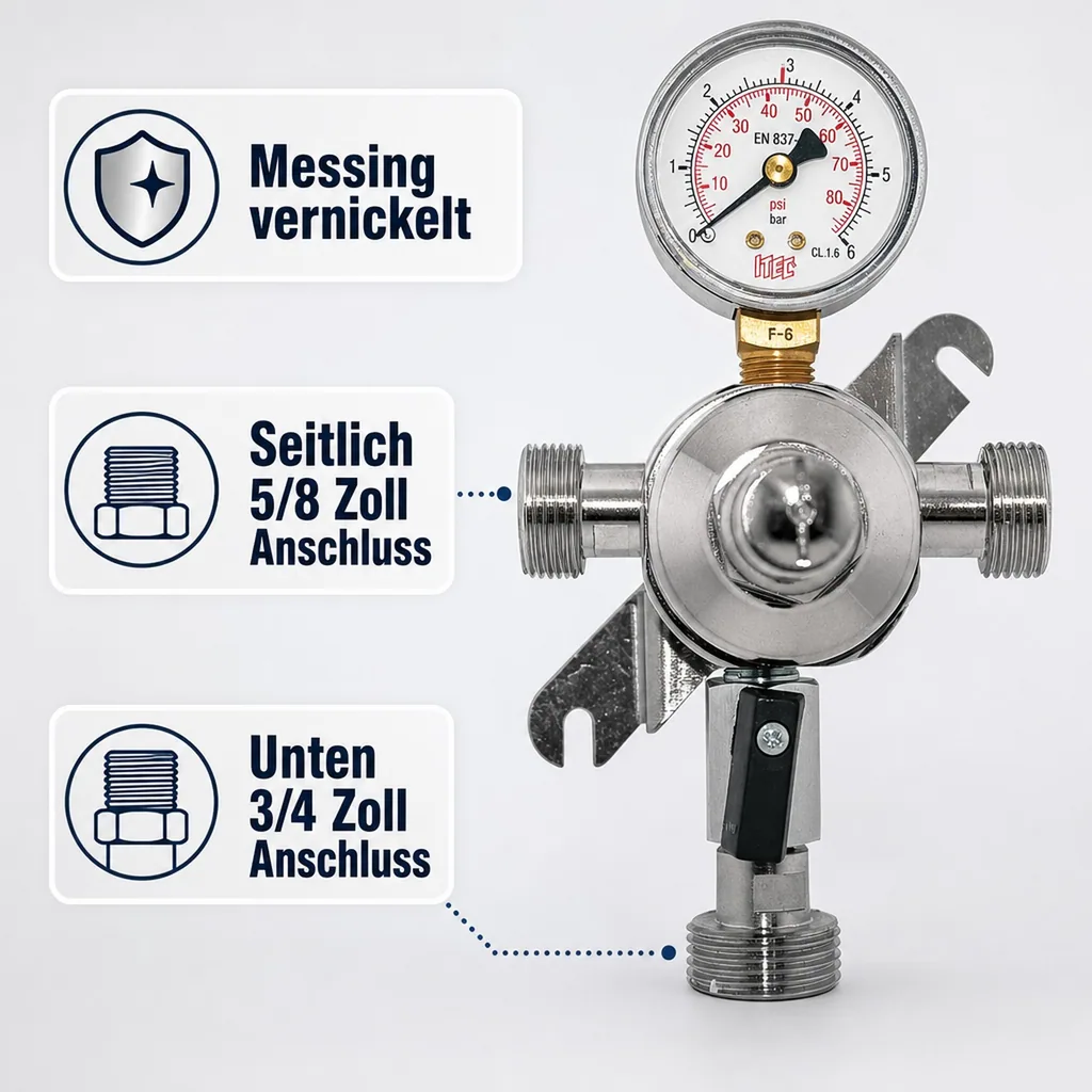 Druckminderer, Zwischendruckregler für CO2, N2 und Mischgas (Bier) 3bar