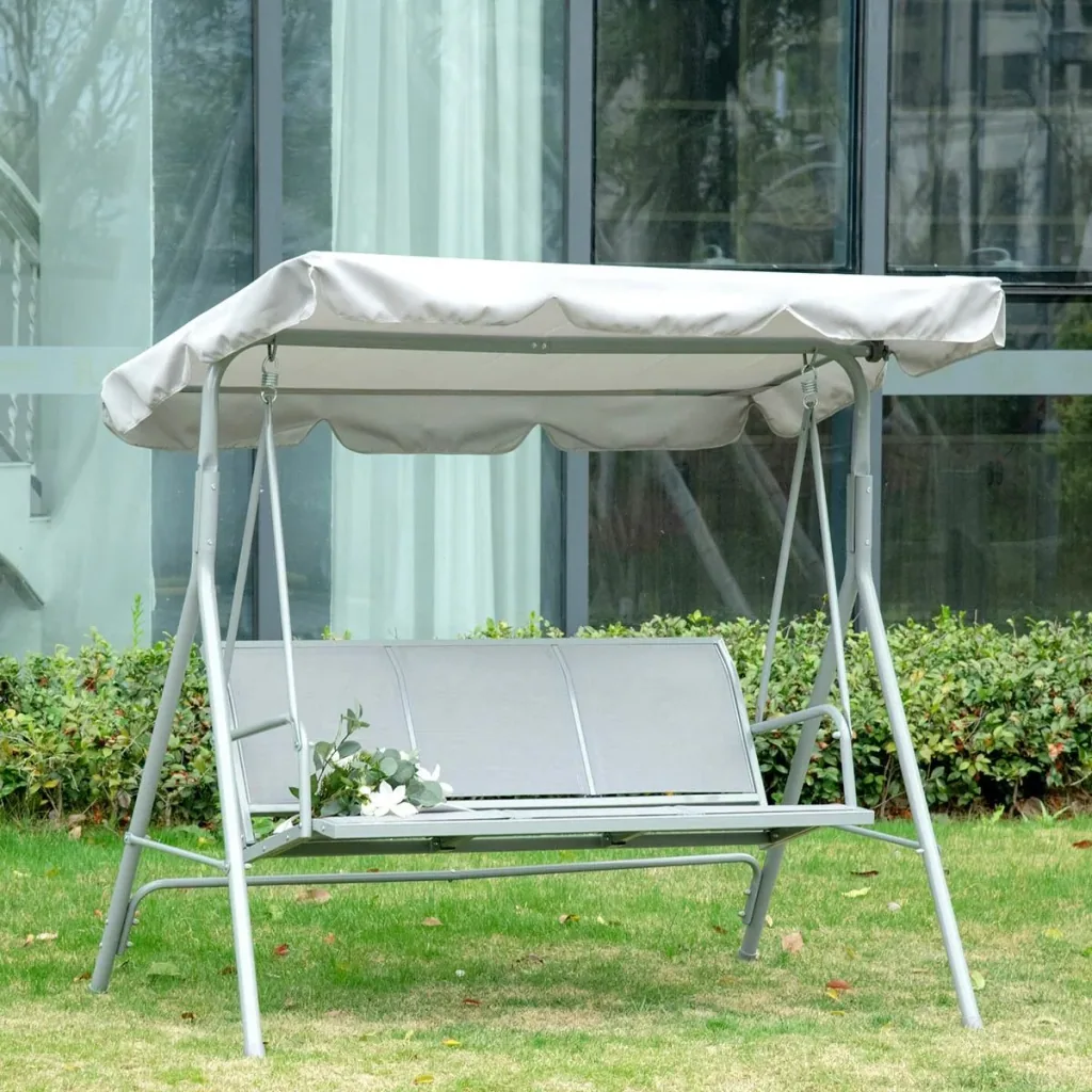 Hollywoodschaukel 3-Sitzer mit Dach Metall Grau+Silber 170 x 110 x 153 cm