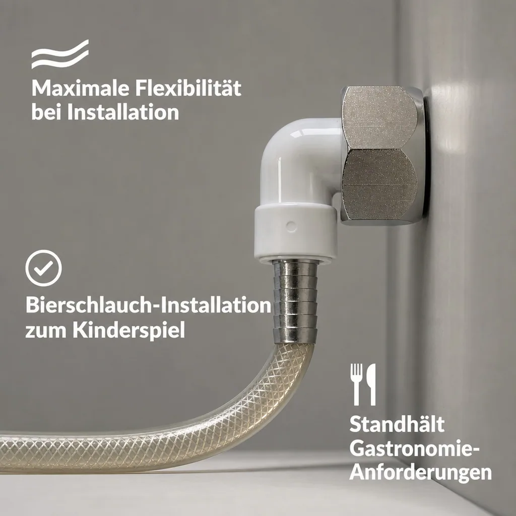 Winkelverschraubung CNS 90° für Bierschlauch 5/8 Zoll, NW 7mm