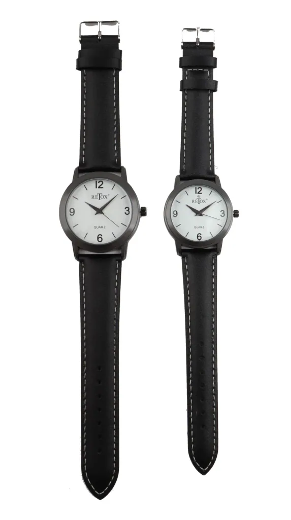 Uhren Set für Sie und Ihn in Titanoptik und Echtleder-Armband