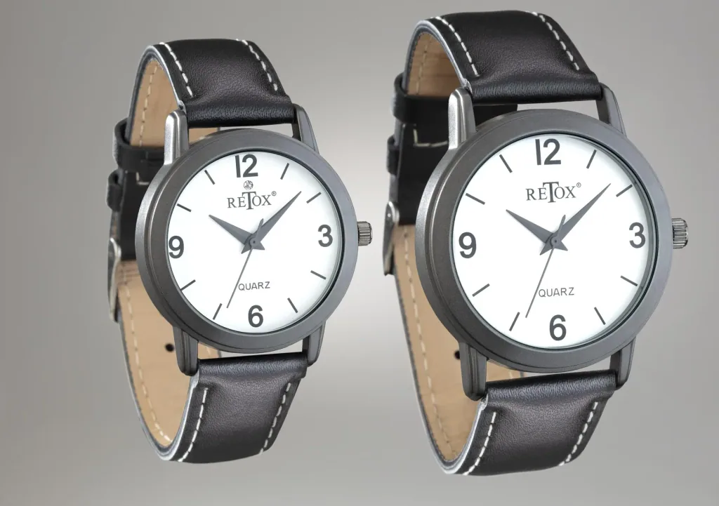 Uhren Set für Sie und Ihn in Titanoptik und Echtleder-Armband