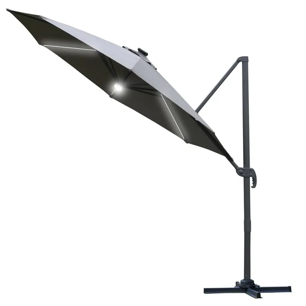 Sonnenschirm 3x3m Ampelschirm Roma Schirm mit Solar-LED-Lichtern 360° drebar neigbar Alu Dunkelgrau