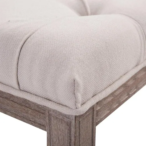 Polsterbank Sitzbank Truhenbank Lounge Sitzhocker Retro mit Knöpfen Leinen+Holz beige 142 x 47 x 51 cm