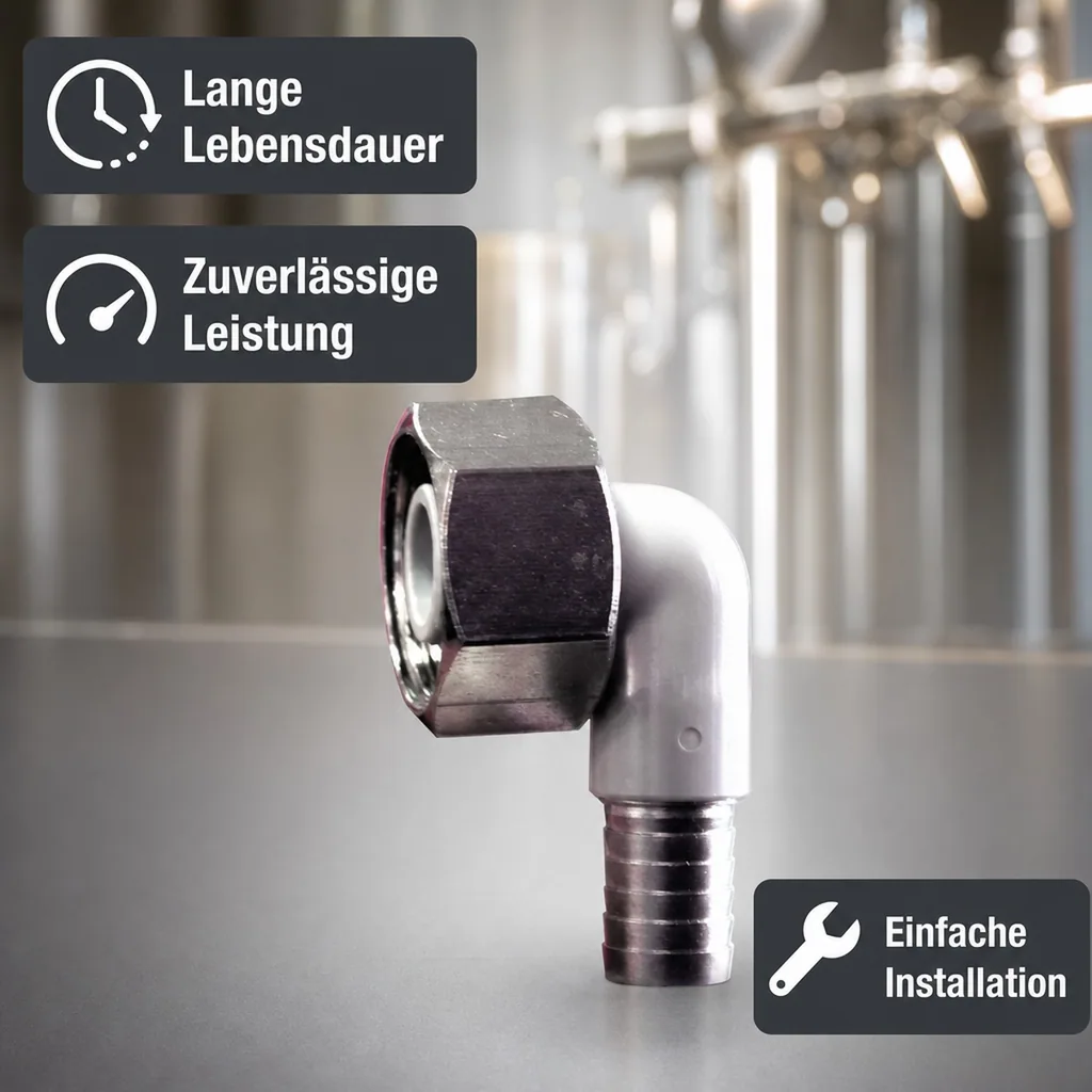 Winkelverschraubung CNS 90° für Bierschlauch 5/8 Zoll, NW 10mm