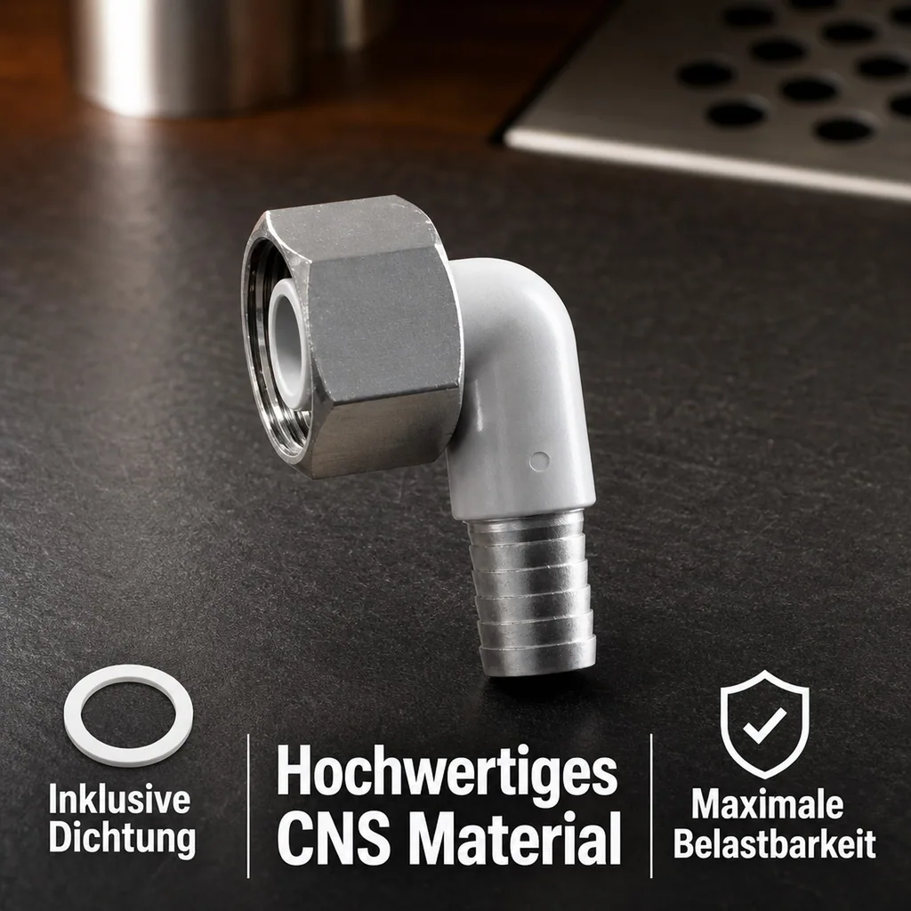 Winkelverschraubung CNS 90° für Bierschlauch 5/8 Zoll, NW 10mm