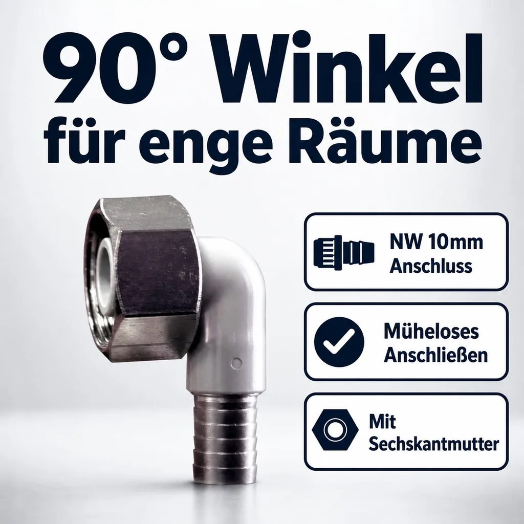 Winkelverschraubung CNS 90° für Bierschlauch 5/8 Zoll, NW 10mm