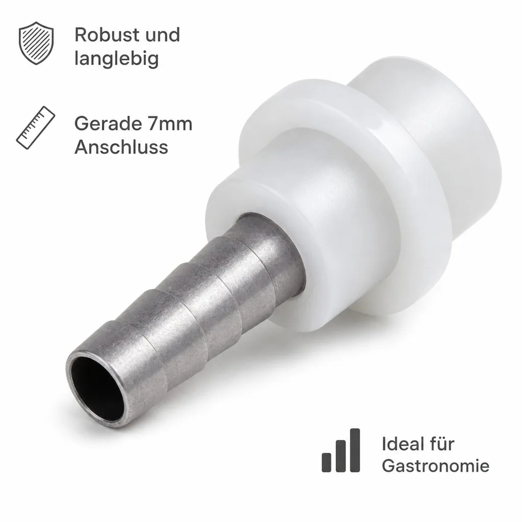 Schlauchtülle, Tülle Gerade für Bier oder CO2 Schlauch mit Angespritzter Dichtung, 7mm