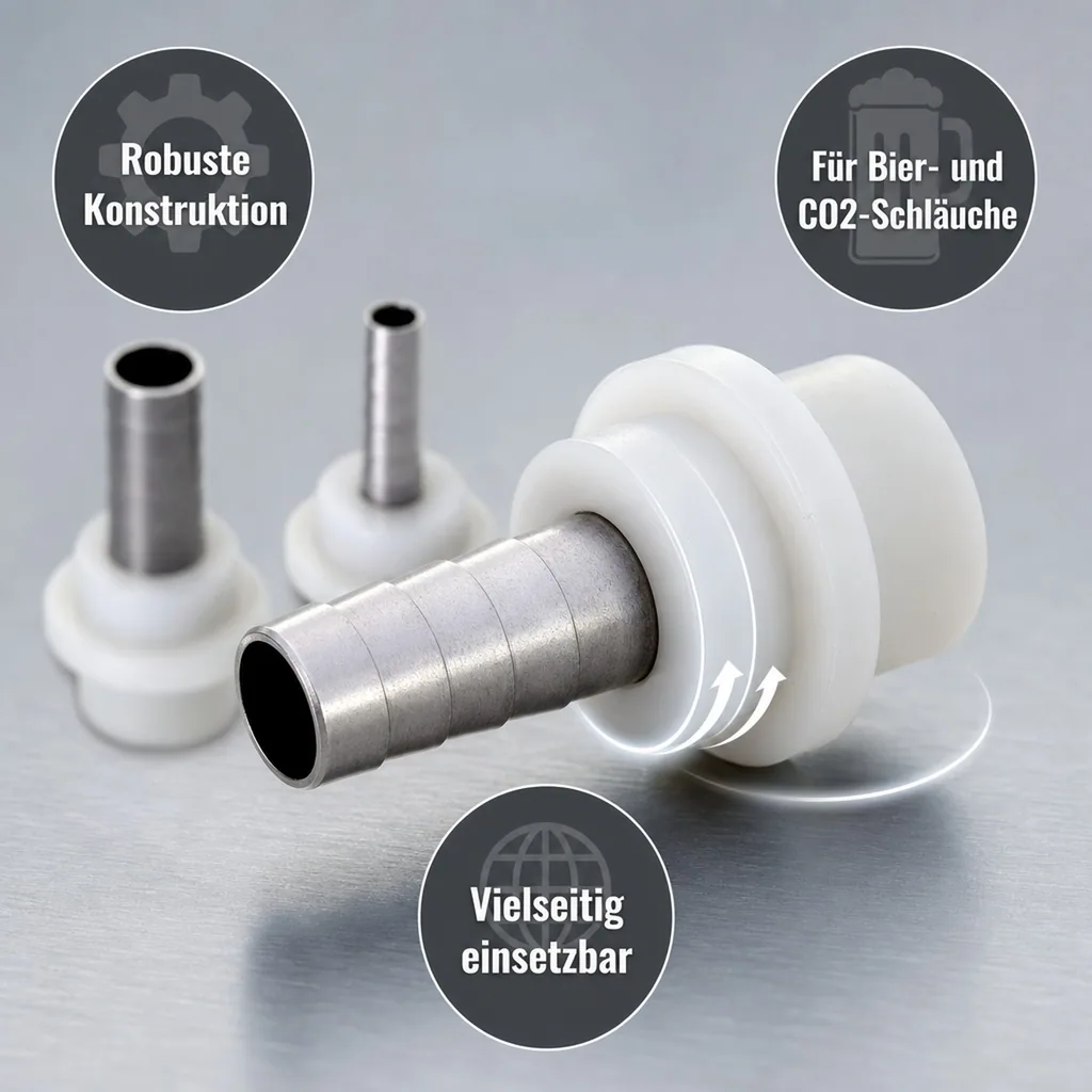 Schlauchtülle, Tülle Gerade für Bier oder CO2 Schlauch mit Angespritzter Dichtung, 7mm