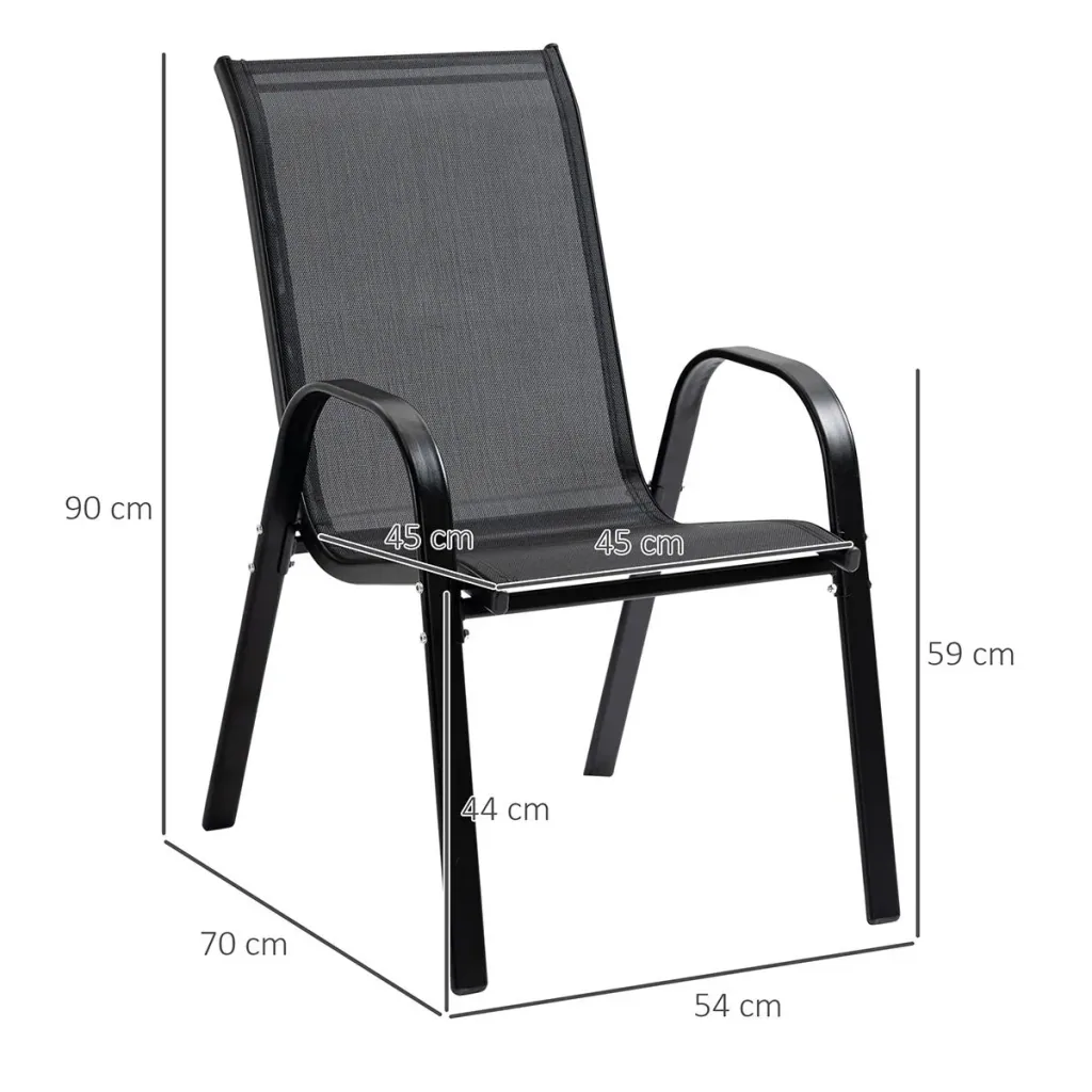 2er Set Gartenstuhl Stapelstuhl mit Armlehne Essstühle Garten Metall Mesh-Gewebe Schwarz 70 x 54 x 90 cm