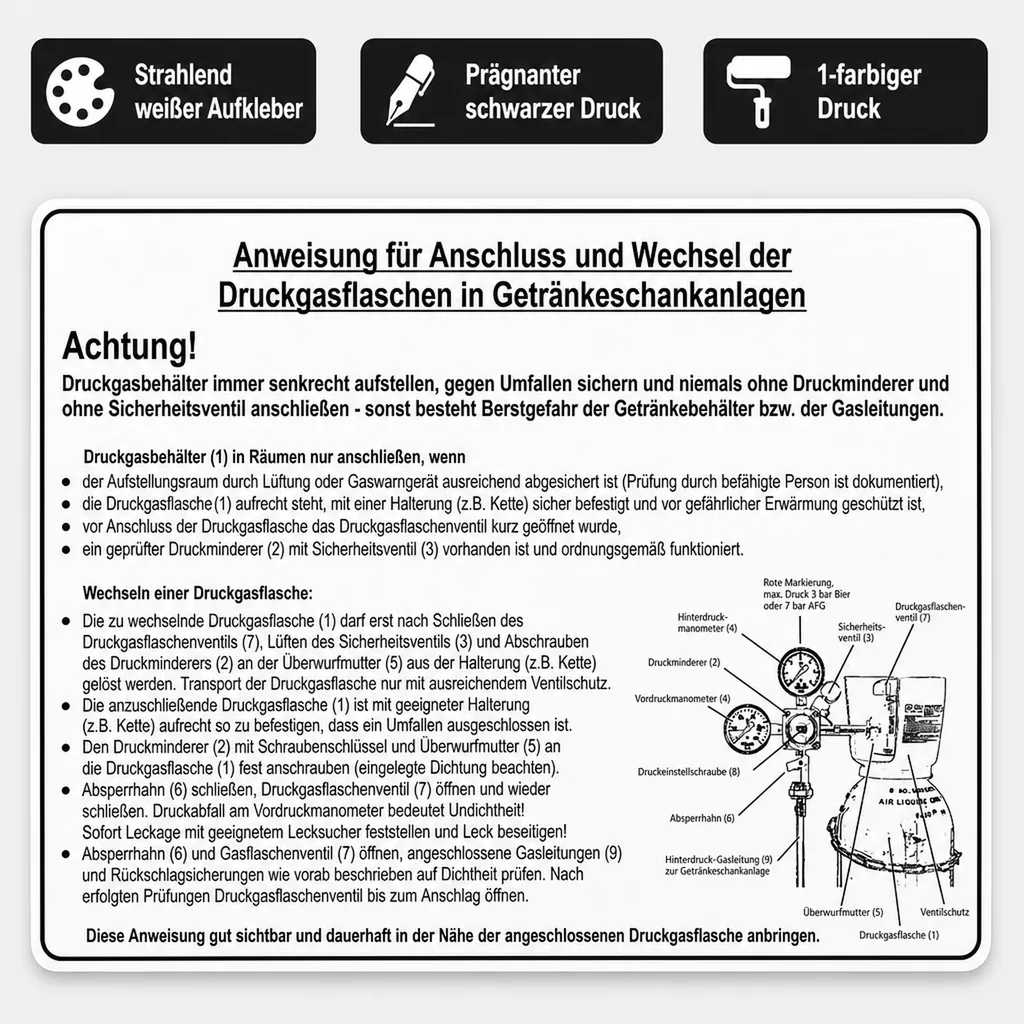 Aufkleber "Anweisung" nach BGR 228
