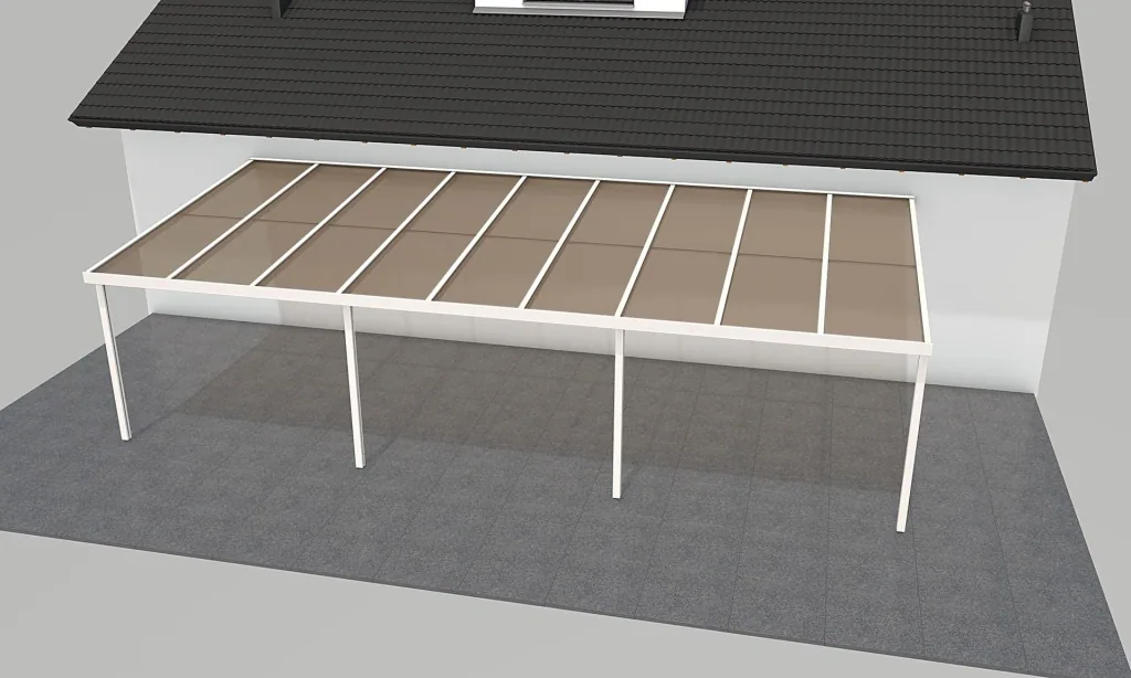 Terrassendach Premium, weiß, 9135 x 4060 mm - Acryl Stegplatten 16mm, bronze