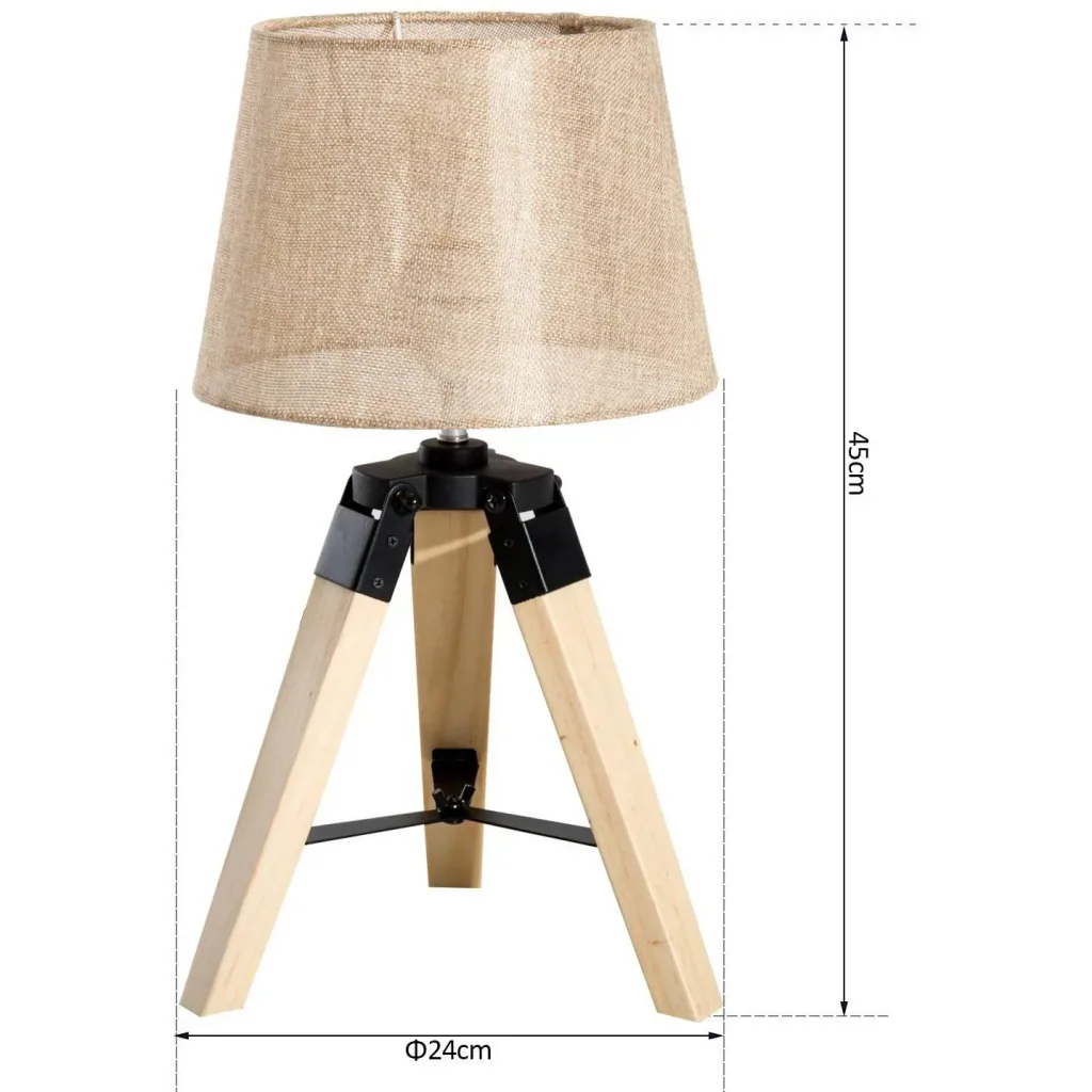Tischlampe Dreibein Tischleuchte E27 Leinenoptik Kiefer Beige