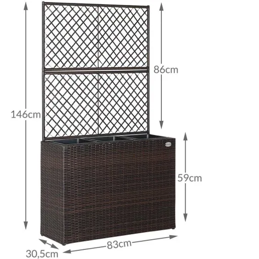 Polyrattan Pflanzgefäß mit Spalier Braun