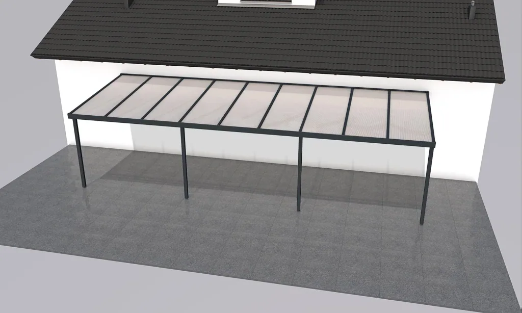 Terrassendach Premium, anthrazit, 9135 x 3060 mm - Polycarbonat Stegplatten 16 mm, weiß gestreift