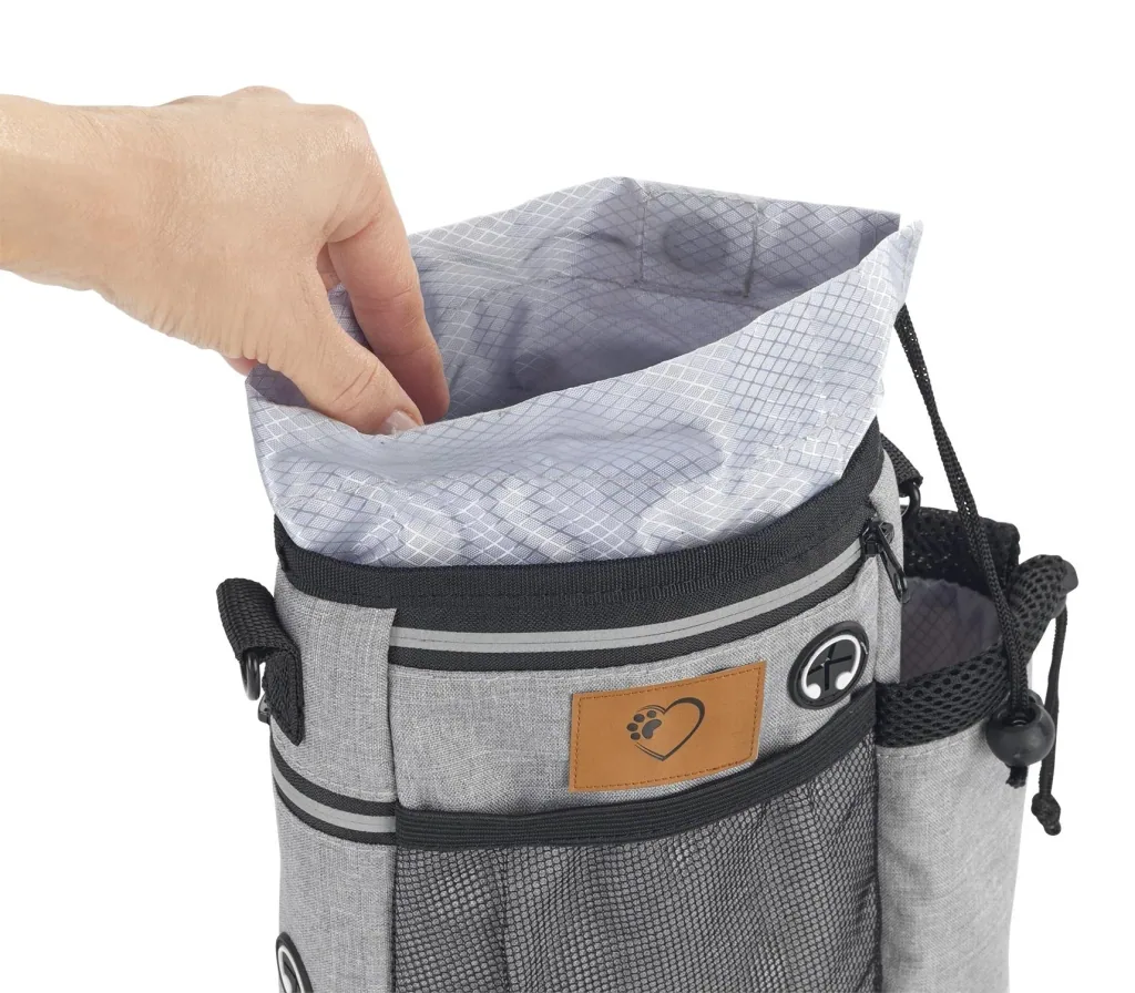 Futterbeutel "Gassi-Geh-Organizer", Umhängetasche mit Trageriehmen, Grau