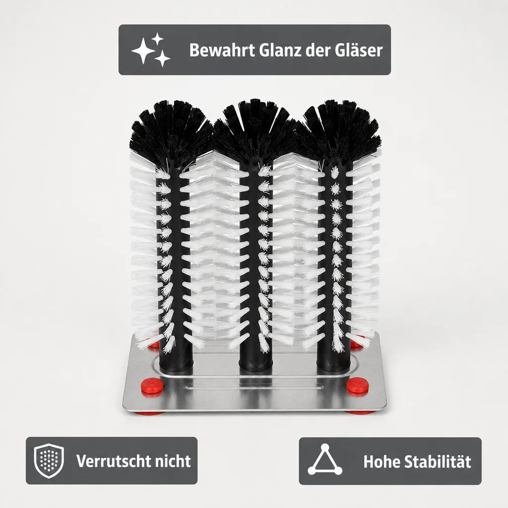 Gläserspülbürste, Gläserspülgerät mit Metallboden, 3 x 25 cm