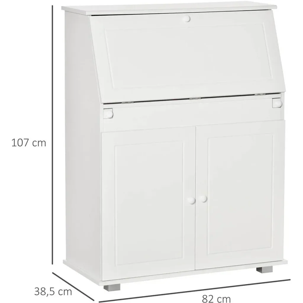Sekretär Schreibtisch Kommode Schreibkommode Klappensekretär platzsparender Computertisch mit Schrank Weiß 82 x 38,5 x 1
