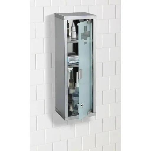 Medizinschrank - Edelstahl halbtransparente Glastür - 15X12X45CM