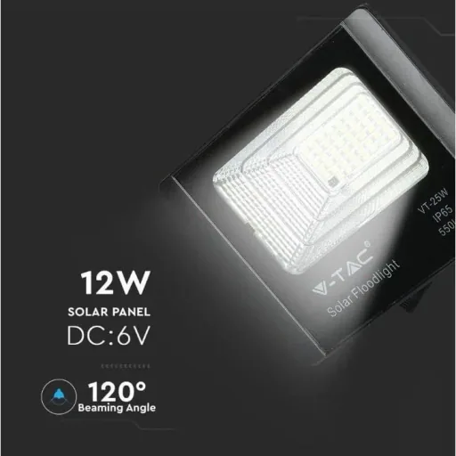 VT-25W Solar-Flutlicht mit Solarpanel - 550 Lm - 6000K - Schwarz